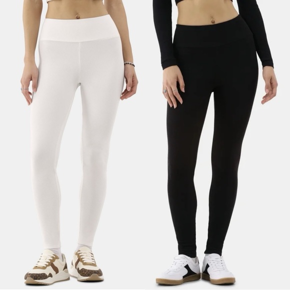 No Boundaries Pants - No Boundaries Women’s Cozy Rib Leggings - Winter White/Black Soot, Size XS (0-2)